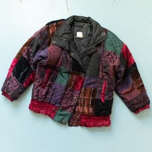 Vintage Patchwork Quilted Textured Thermal Puffer Coat Size Unisex Small
